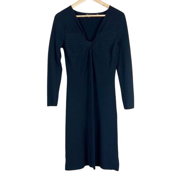 BCBGMAXAZRIA Sweater Dress Womens M Black Ribbed Knee Length Modest Minimalist - Picture 2 of 6